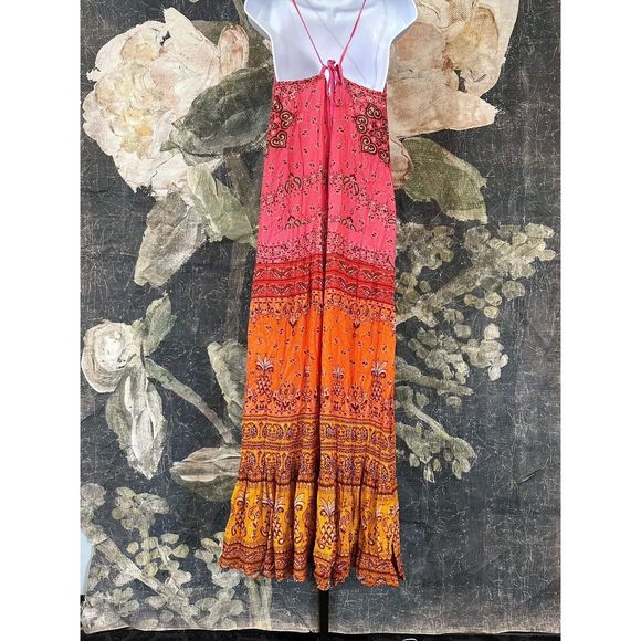 New Farm Rio Anthropologie  Maxi Dress Pink Paisley Sunset Size Large Cover Up - Picture 6 of 10